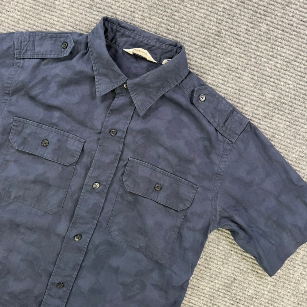 A Bathing Ape BAPE Classics Navy Camo Short Sleeve Military Utility Shirt Large